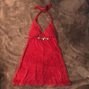 Red Terry Cloth Style Swimsuit Cover Dress